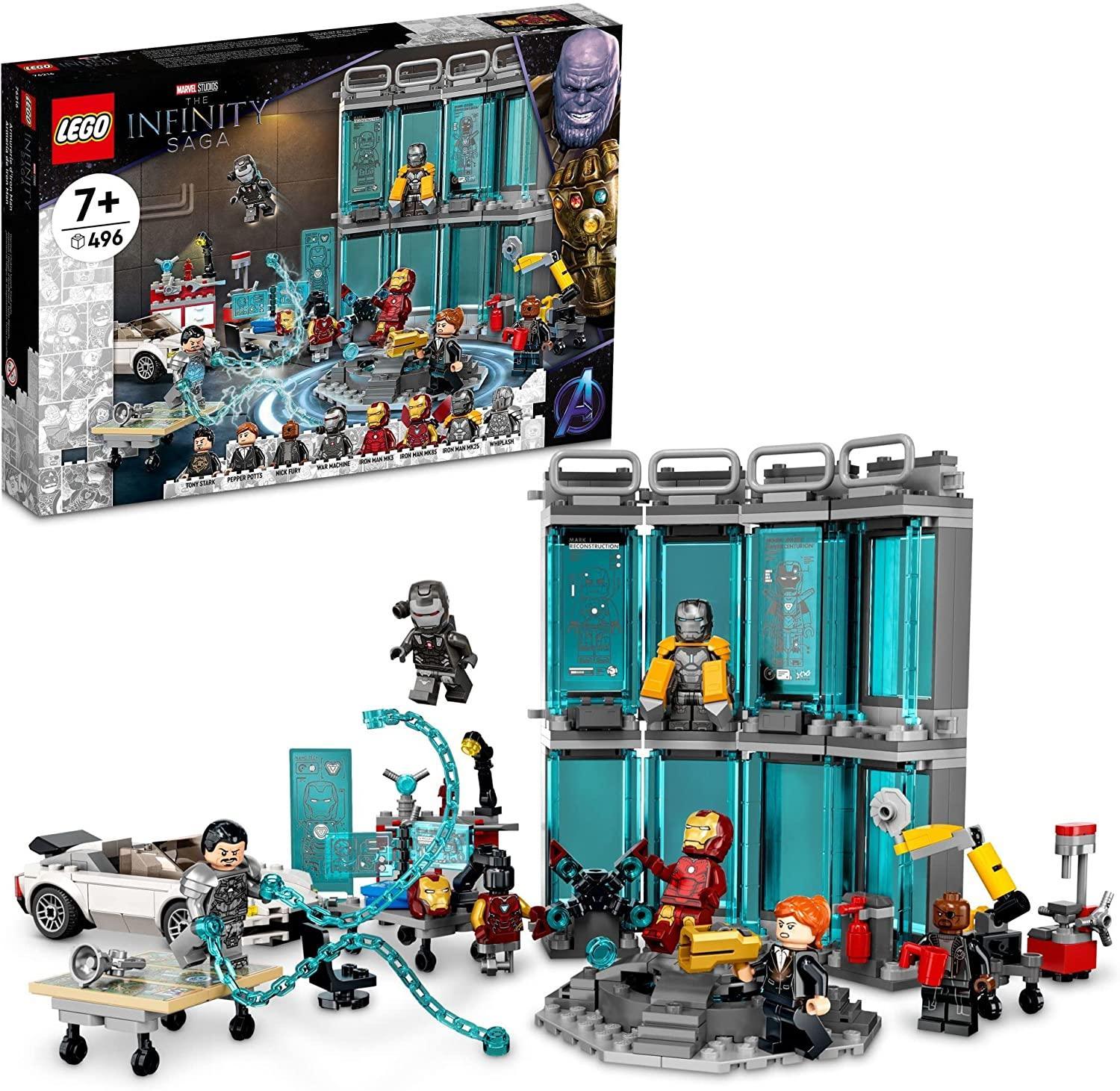 LEGO Iron Man Armory Set with 8 Minifigures, 496 Pieces
