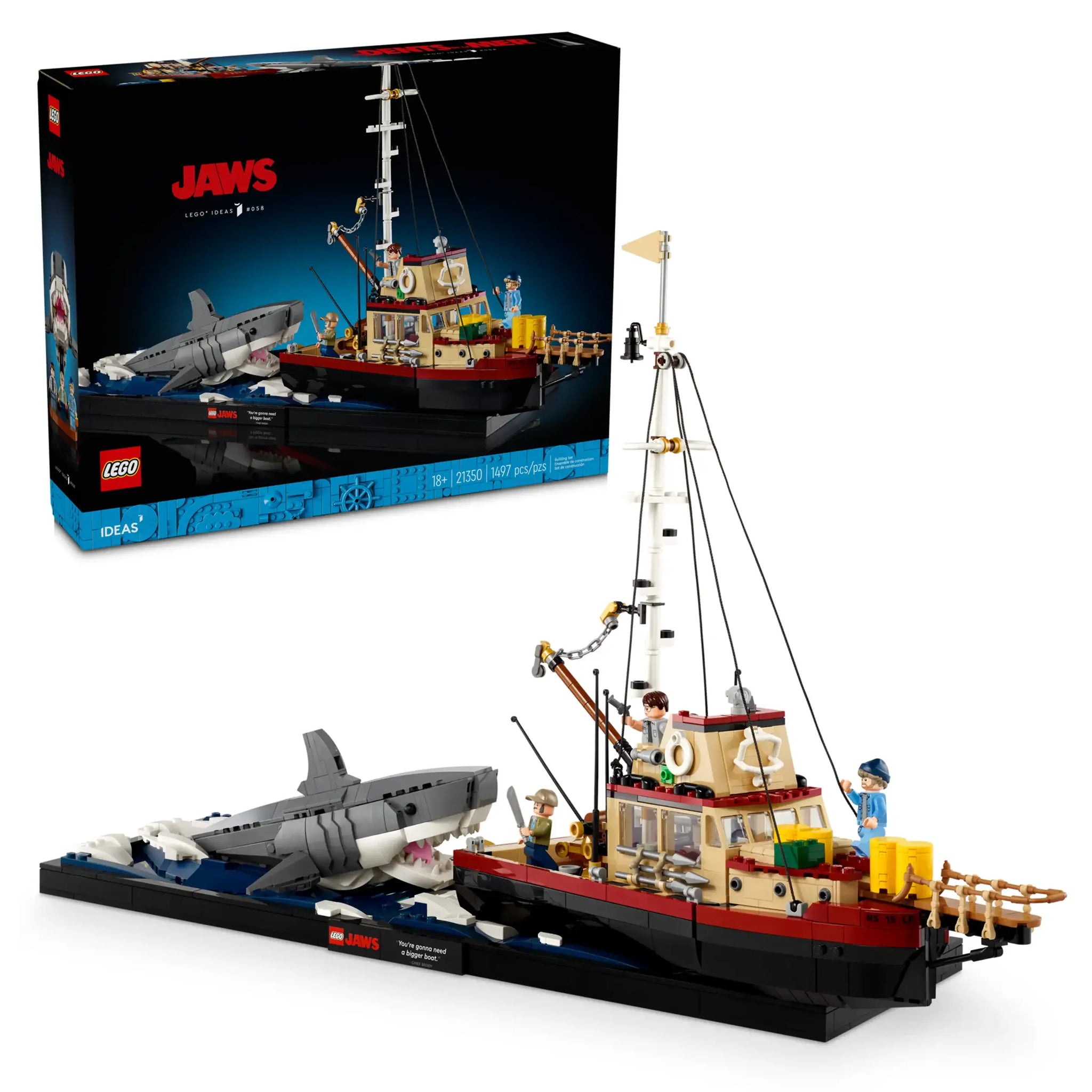 LEGO IDEAS 21350 Jaws Diorama with Orca Boat & Minifigures