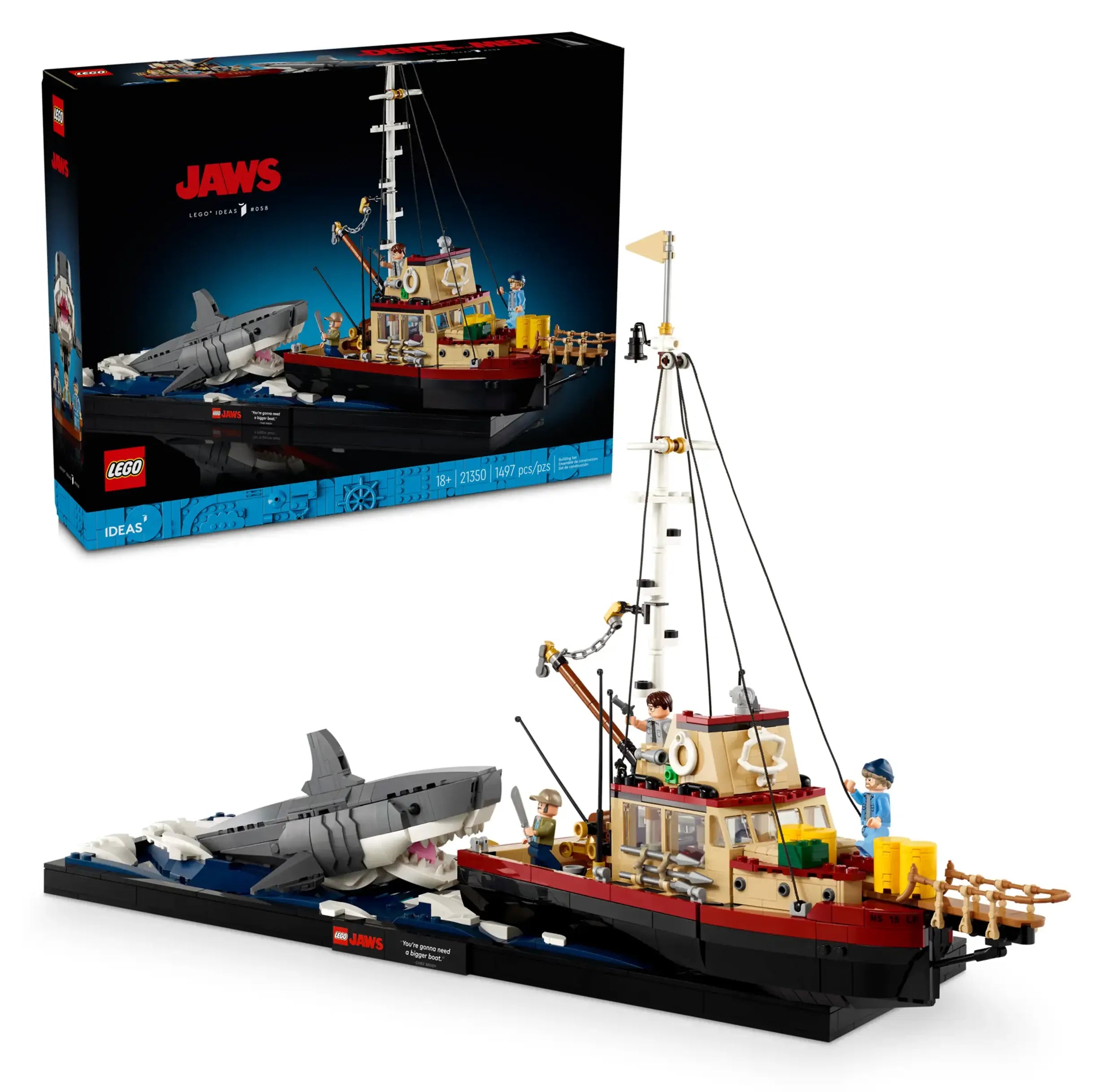LEGO IDEAS 21350 Jaws Diorama with Orca Boat & Minifigures